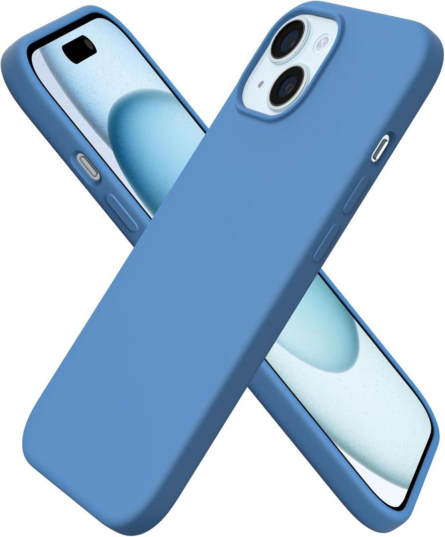 ORNARTO Compatible with iPhone 15 Case 6.1, Slim Liquid Silicone 3 Layers Full Covered Soft Gel Rubber Phone Case, Anti-Scratch Shockproof Protective Cover 6.1 Inch, Blue
