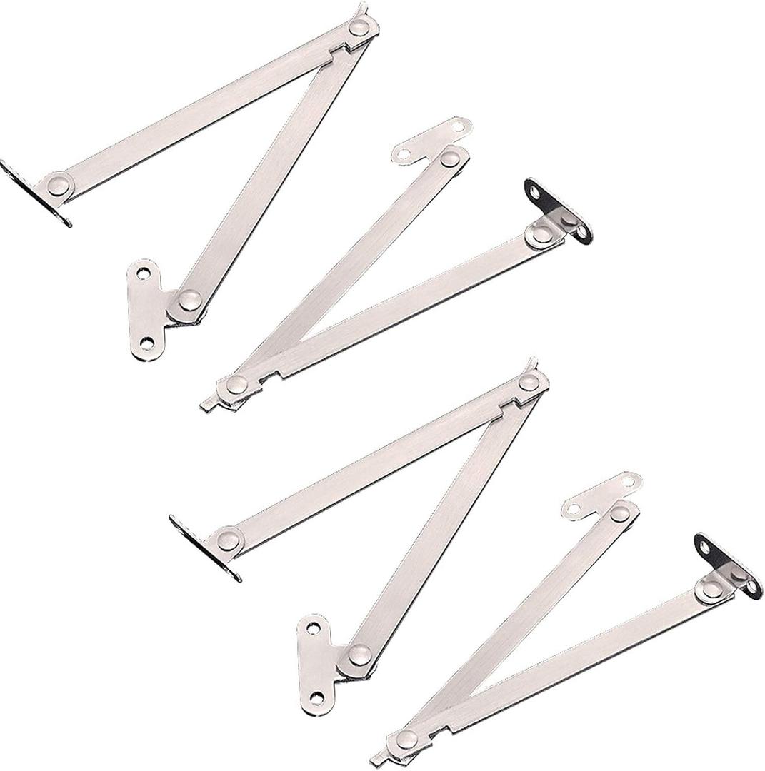 4 Pcs Stainless Steel Folding 180 Degree Lid Support Hinges Lid Stay for Furniture Cabinet Cupboard Door