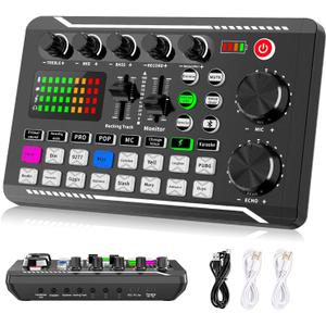 Facmogu F998 Live Sound Card Audio Mixer, Podcast Audio Interface with DJ Mixer Effects, Voice Changer with Sound Effects for PS4 PS5 Karaoke Tiktok YouTube Live Streaming Record Gaming