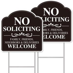 No Soliciting Sign for House, No Soliciting Yard Sign, 2-Pack 12"x12" Double-Sided H-Stake Metal Stakes, Outdoor Yard Sign for Home and Front Door, Easy To Install
