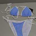 Suvimuga Women Two Piece Swimsuit Color Block Swimwear Halter String Triangle Bikini Sets (X-Small, Bluewhite)