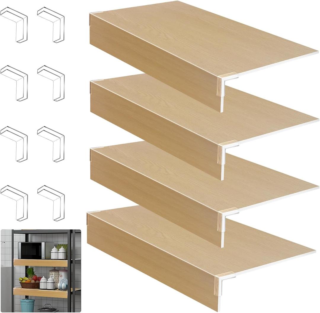 4 Pcs Wire Shelf CoverWire Rack Covers for Shelves, PVC Wood-Look Shelf Liners with Corner Guards for Pantry, Store, Kitchen, Removable Shelves, Home Organization (24 x 12 Inch, Light Brown)