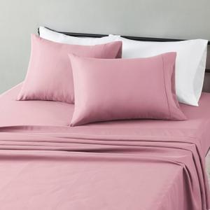 Amazon Basics Lightweight Microfiber 4-Piece Bed Sheet Set, Rose, Solid, Full