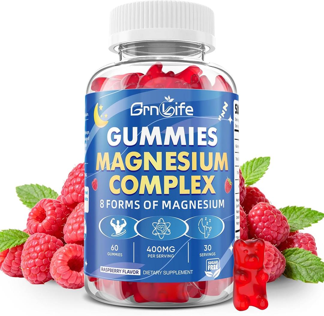 Magnesium Complex Gummies, 400mg Magnesium Complex w/8 Forms of Magnesium for Calm, Relaxation & Muscle Support, Sugar-Free, Raspberry Flavor, 60 Count, BBD: 04/25/2028