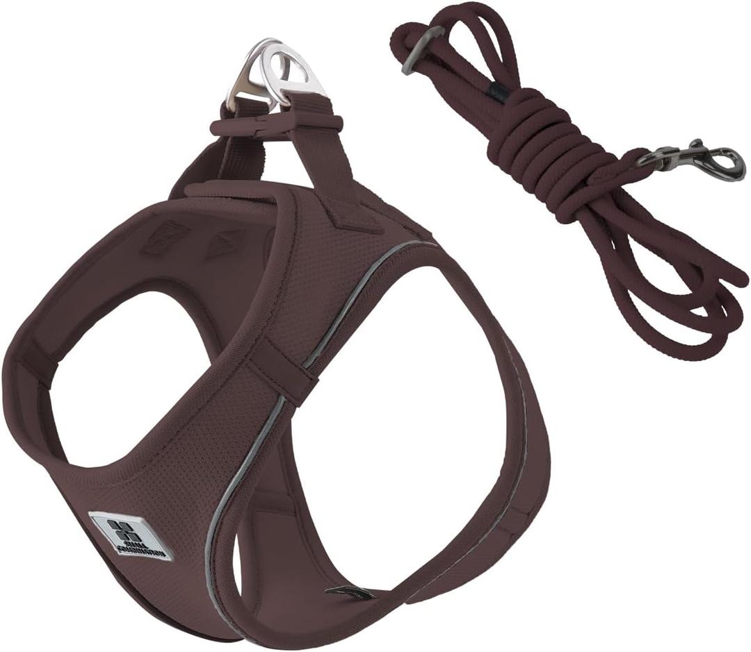 Adjustable Dog Harness with Leash, Reflective Mesh, No-Pull DesignMatching Lead Rope (Brown, M)