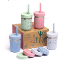 Elk and Friends 10oz Stainless Steel Kids + Toddler Drinking Cups | The Original Mason Jar with Sleeves + Lids | Silicone Straws | Smoothies | Storage Jar | Spill Resistant | Dishwasher Safe | 4 Pack