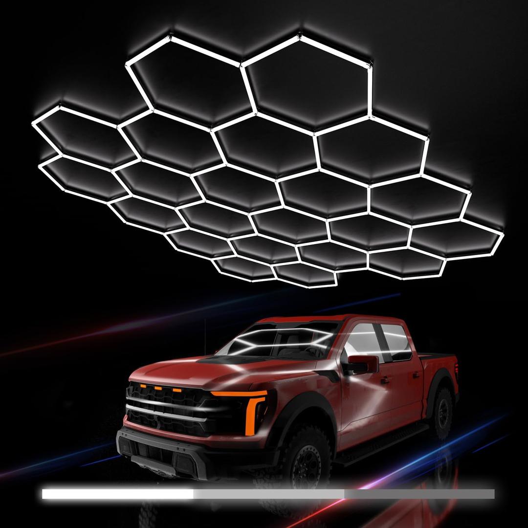 Hexagon Garage Lights : 3 Level Dimmable 581W Tube 22 Grids Hexagon LED Lights - Easy Install 6500K Super Bright Hex Light for Warehouse, Car Detailing Shop, Exhibition Hall, Gym