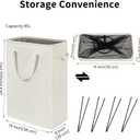 Slim Laundry Hamper With Handles Collapsible Laundry Basket Thin Dirty Clothes Basket Narrow Laundry Bag Foldable Dirty Clothes Hamper 45L (24inches,Beige), 15 X 8 X 24 Inches