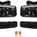 HECASA Pair Headlights+Corner Lights Assembly Compatible with 1999-2007 GMC Sierra 1500/2500/3500/C3/Yukon/Yukon XL 1500/2500 Headlamp Front Light Lamp - Clear Lens Black Housing Clear Corner Lamp