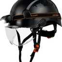 Safety Helmet with Headlight,Safety Hard Hats with Visor,Rechargeable Headlamp for Men Work Industrial,Construction,Forestry (Black-Clear Visor-05E Headlight)