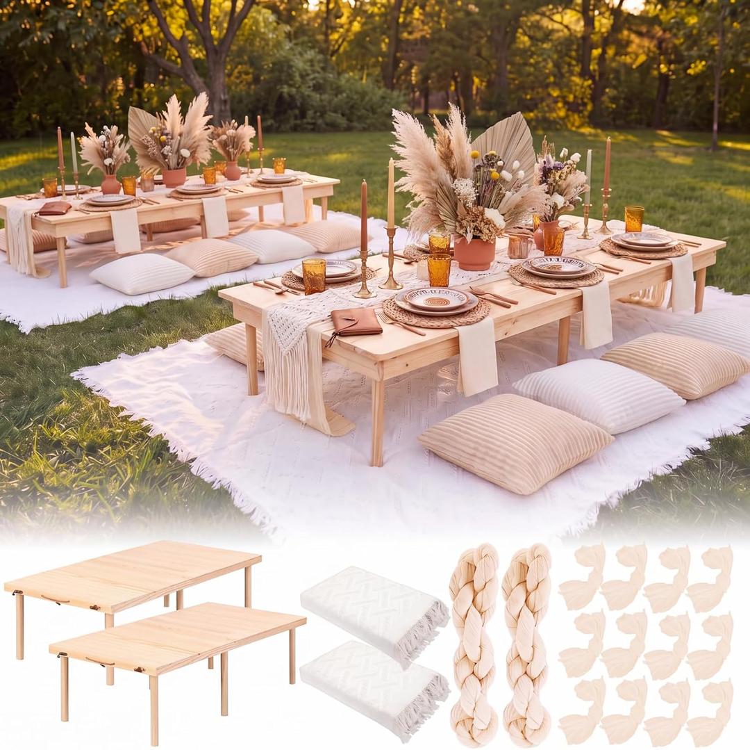 Novabright Boho Picnic Table Set for Camping Wedding Birthday Party Decor, Small Size, 12 pcs