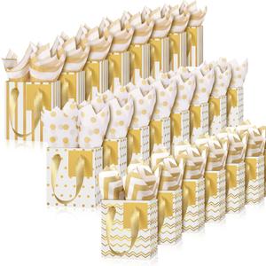 Tenare 24 Pcs Small Gift Bags Mini Metallic Paper Bags Bulk Tiny with Handles Tissue Paper for Jewelry Gift Wrap Easter Mother's Father's Day Party Supply(42.754.5 Inch,White Gold)