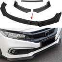 3PCS Matte Black Front Bumper Body Kit Spoiler Chin Spoiler Front Bumper Lip Compatible with 2016-2020 Civic
