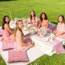 Extra Large Outdoor Picnic Blanket with Table Runner and Floor Pillow Cushion for Picnic Wedding Birthday Baby Shower Backyard (91 x 71'',Pink,6-Person)