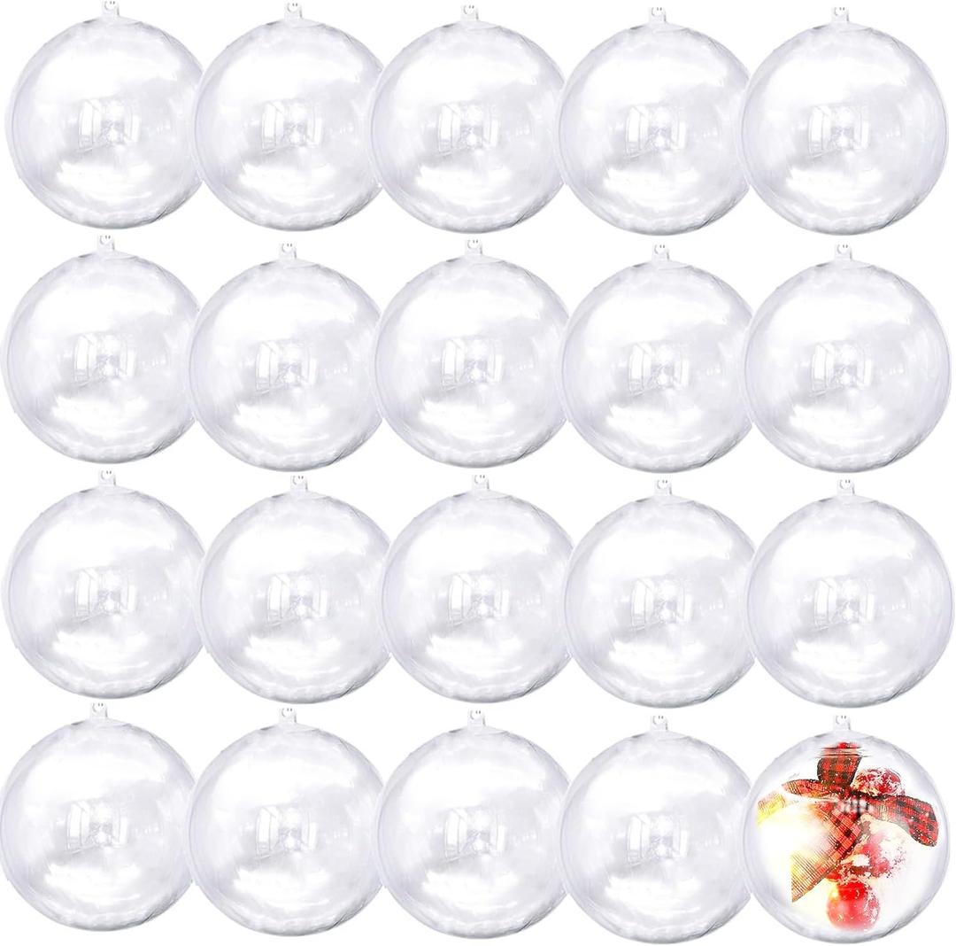 40PCS 80mm/3.14inch Large Clear Ball Ornaments, 20Set Clear Plastic Fillable Christmas Balls Shatterproof Ornament Bauble for DIY Crafts Wedding Party Decor Holiday Home Decor