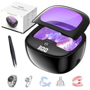 BEKOMIYA Ultrasonic Retainer Cleaner, 45kHz Dental Cleaning Pod for Dentures, Aligners, Night Guards & Jewelry, 150ML Denture Cleaner 2 Timed Modes & Travel Design