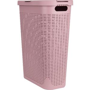 Mind Reader Slim Laundry Hamper with Lid, 40L Clothes Basket, Narrow Tapered Design with Ventilated Cutout Pattern, Plastic, Pink (Single)