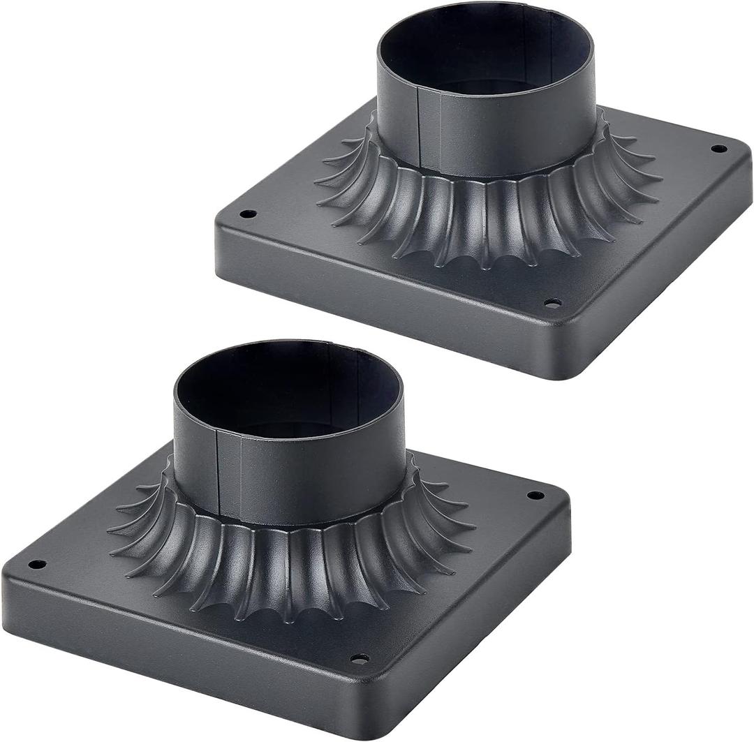 Pier Mount Base 2 Pack,Cast Aluminum Outdoor Post Light Adapter for Deck Porch Patio in Matter Black Finish 5.6" W*5.6" L