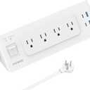 Electrical Outlet Extender with USB C, Flat Wall Plug Extension Cord with 4 Sockets, Surge Protector Power Strip 15 Amps/1200 Joules, 6.5 Ft Multi-Plug Extension Cable for Home Office Dorm, White
