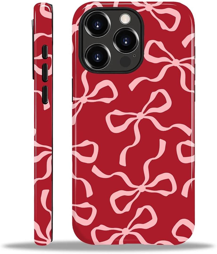 For iPhone 11 Pro Case,HL2 Aesthetic Red Bow Hybrid 2 Layer Hard Shell Silicone Protective Pattern Design Case