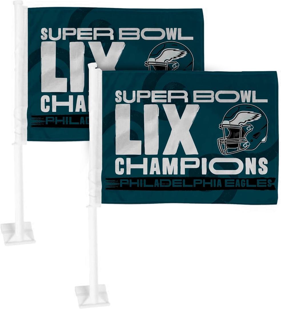 FANMATS 46246 2024-25 Super Bowl LIX Champions - Philadelphia Eagles Car Flag | Green | 11" x 14" | Super Bowl LIX Champions Logo 2 pack