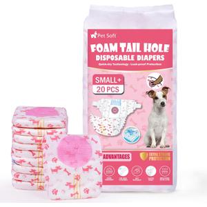 Pet Soft Disposable Dog Diapers - Female Dog Diapers with Adjustable Foam Tail Hole, Ultra Protection Puppy & Cat Diapers Wetness Indicator for Dogs in Heat or Incontinence,20pcs (S+,Red)