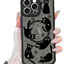 Heaofei Cute Case for iPhone 14 Pro Case for Women Girls Boys [Compatible with Magsafe] Kawaii Black Cats Cat Pattern Design, Aesthetic Girly Animal Rectangle Magnetic Protective Phone Cover