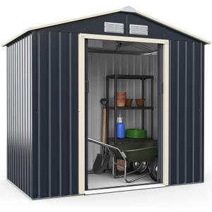 Goplus Storage Shed, Metal 7' X 4' Outdoor Building Organizer with 4 Vents & Double Sliding Door for Garden Backyard Farm (7'X4')