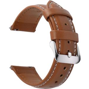 12 Colors for Quick Release Leather Watch Band, Fullmosa Axus Genuine Leather Watch Strap,Brown,22mm (Brown+silver buckle)