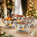 Chafing Dish Buffet Set, 5QT Round Chafing Dishes for Buffet with Glass Lid & Lid Holder, Stainless Steel Chafers for Catering, Parties, Events, Wedding, Camping, Dinner (4)
