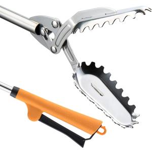 FTH All Stainless Steel Grabber Reacher Pickup Tool Heavy Duty Trash Picker Log BBQ Fireplace pits Snake Tongs Plogging tool