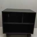 FITUEYES Mobile Printer Stand with Storage, Under Desk Black Wood Small Rolling Printer Table Work Cart with Wheels and 3 Compartment Organizer Spaces for Home Office, 15.7 x 11.8 x 13.8