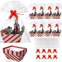 Kolldenn 24 Pcs Christmas Empty Gift Basket Bulk to Fill for DIY 8" x 10" Candy Cane Striped Gift Basket Kit with Handles 8 Cardboard Tray 8 Bags and 8 Bows for Xmas Wedding Birthdays Party Wrapping (Red)