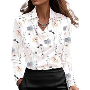 CORIRESHA Women's Elegant Cowl Neck Satin Blouse Long Sleeve Office Work Shirt Silk Top (White)