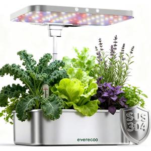 Stainless Steel Hydroponics Growing System Kits, Controlled Smart Indoor Garden with LED Grow Light Full Spectrum, 15 Pods Plant Germination Kit, with Quiet Pump,for Vegetables Herbs,Gardening Gifts (Silver)