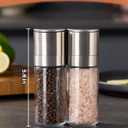 Salt and Pepper Grinder 2pcs Black Pepper Mill Refillable Manual Stainless Steel Lid Adjustable Coarseness Glass Material Fits in Home Kitchen Barbecue