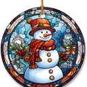 cvjutf Vintage Winter Christmas Snowman Ceramic Ornaments Decor, Rustic Stained Glass Style Snow Christmas Tree Haning Ornaments Decorations for Teen Kids, Snowman Gifts for Women Men, 3x3 Inch