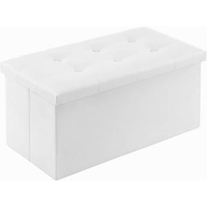 YOUDENOVA Folding Storage Ottoman, Faux Leather Ottoman Bench Footrest Ottoman, Storage Chest Padded Seat for Bedroom and Living Room, Beige,15" D x 30" W x 15" H