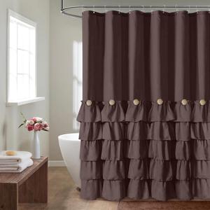 Seasonwood Brown Shower Curtains for Bathroom Dark Brown Ruffle Shower Curtain with Natural Buttons Farmhouse Style Microfiber Fabric Shower Curtains (Brown) (72"W x 72"L (Pack of 1))