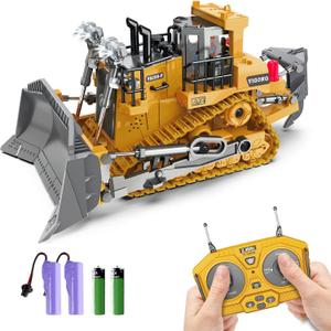 Dwi Dowellin Rc Bulldozer Toys for Boys, Construction Remote Control Bulldozer with Metal bulldozing Shovel Lights/Sounds for Kids Boys