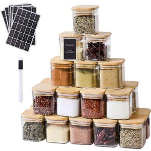 24Pcs 4oz Spice Jars with 275 Labels, Small Seasoning Glass Container Empty Organizer with Bamboo Lid Set for Pepper, Salt, Sugar