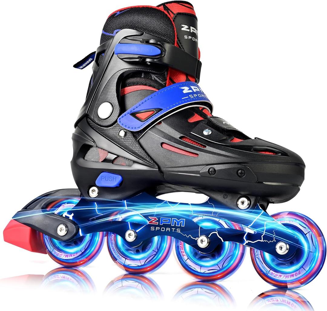 2PM SPORTS Inline Skates for Kids Boys Girls Ages 5-8 8-12 3-5 4-8 6-12 with Light Up Wheels, Adjustable Children's Roller Skates Blades for Toddler Beginner Youth Indoor Outdoor (Black) Large, EU 38-42