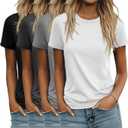 Ficerd 4 Pack Women's Cotton T Shirts Casual Short Sleeve Tunic Tops Crewneck Plain Summer Loose Fit Rolled Sleeve Basic Tee
 XL