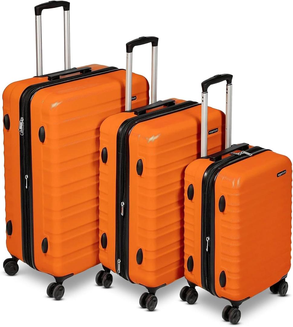Amazon Basics 3-Piece Hardshell Spinner Luggage Set (21", 26", 30"), Expandable, Scratch-Resistant Surface, Four Multi-directional Wheels, Orange