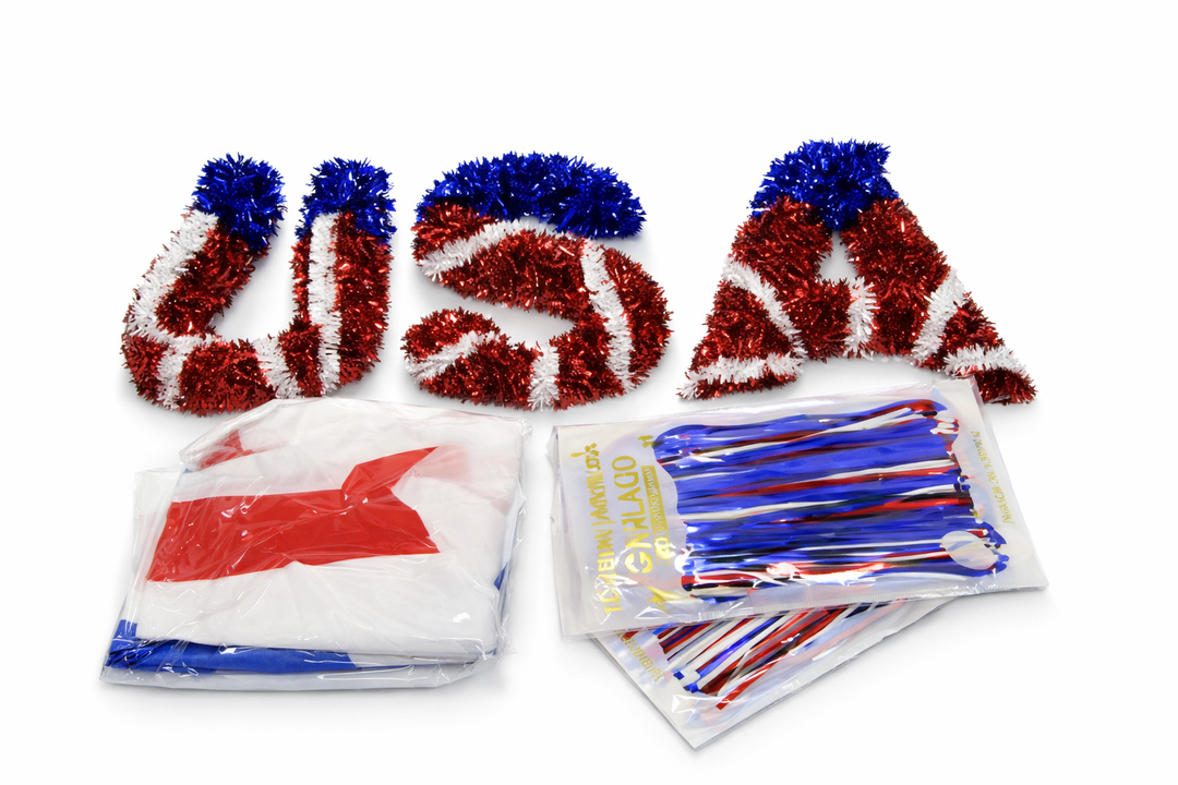 Moucuny 24Pcs Patriotic Parade Decorations 4th of July Car Decor Red White and Blue, Tinsel, Garlands, American Flag