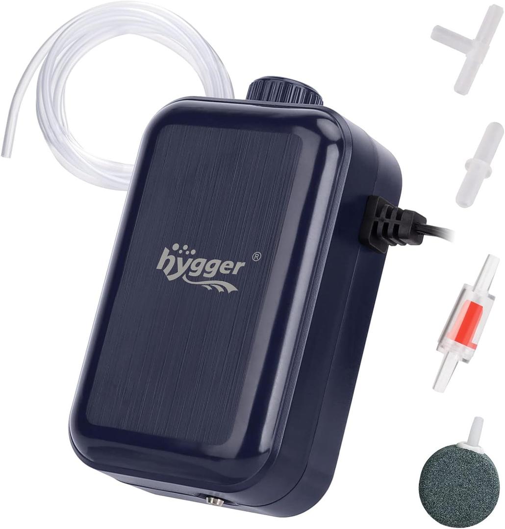 hygger Aquarium Air Pump,Adjustable Oxygen PumpSilent Powerful Aerator Pump 3W AC 110-120V Air Outlets Ultra for Up to 100 Gallon Tank