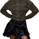 Women's Stitch Knit Button Down Cardigans Cropped Sweaters Crew Neck Long Sleeve Cardigan (Chocolate Brown, Small)