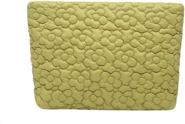 Puffy Quilted Makeup Bag for Women, Cosmetic Bag, Travel Toiletry Organizer Pouch Clutch (Green Flowers)