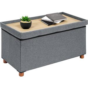 B FSOBEIIALEO Storage Ottoman with Tray, Foot Stools and Ottomans with Legs, Storage Cube Seat Linen Grey 30", Large