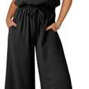 Dokotoo Jumpsuits for Women 2025 Summer Ruffle Sleeves Square Neck Rompers Drawstring Overalls with Pockets (X-Large, Black)